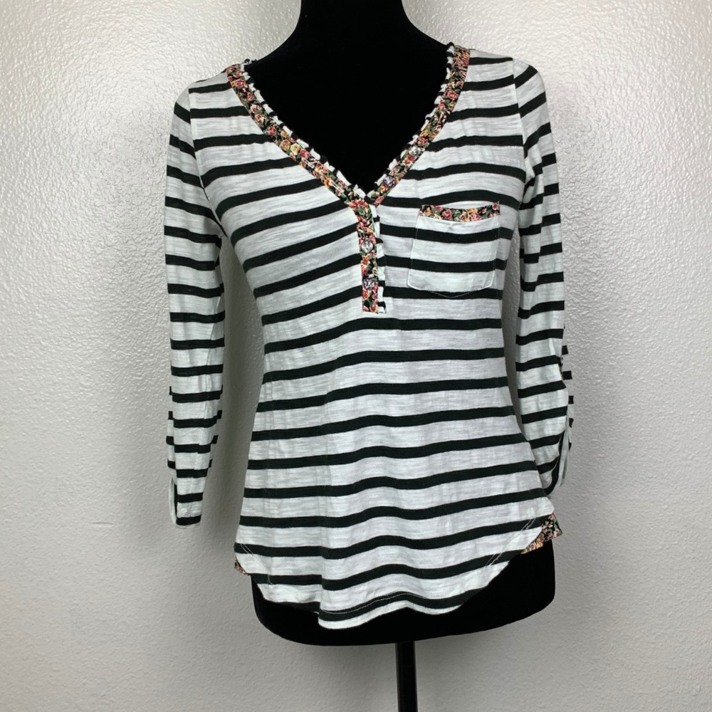 Postmark‎ Anthropologie Stripe Floral Blouse Top